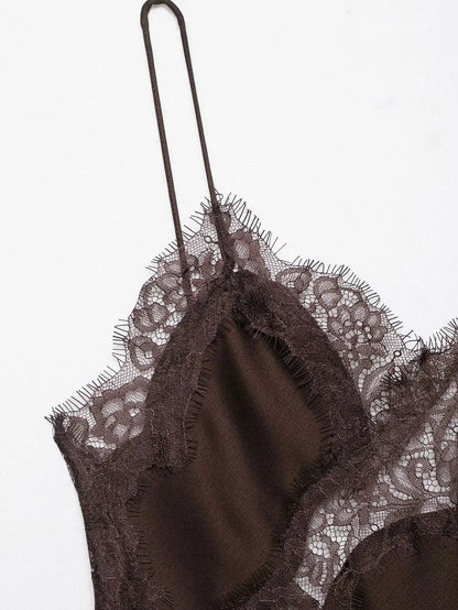 TFMLN Women Sexy Lace Splicing Dresses Summer Solid Sleeveless Asymmetry Dress Backless Slim Women's  Party Sling Mini Dress Badiee Stylez