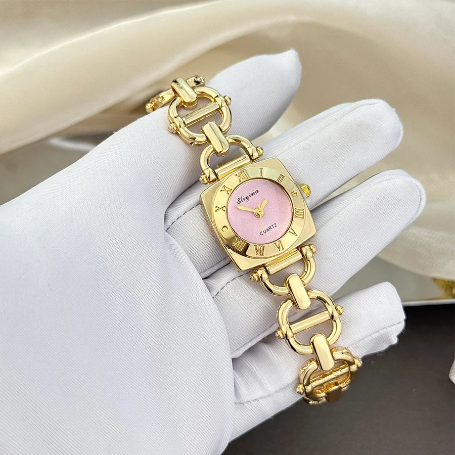 High-End Women's Skeleton Design Watch Square Roman Hour Markers Light Luxury Fashion Cross-Border Best-Seller Ladies Watch