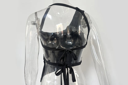 Sexy One Shoulder Off the Shoulder the Back Small Top 2024 Summer Solid Color Irregular Lace up Short Top