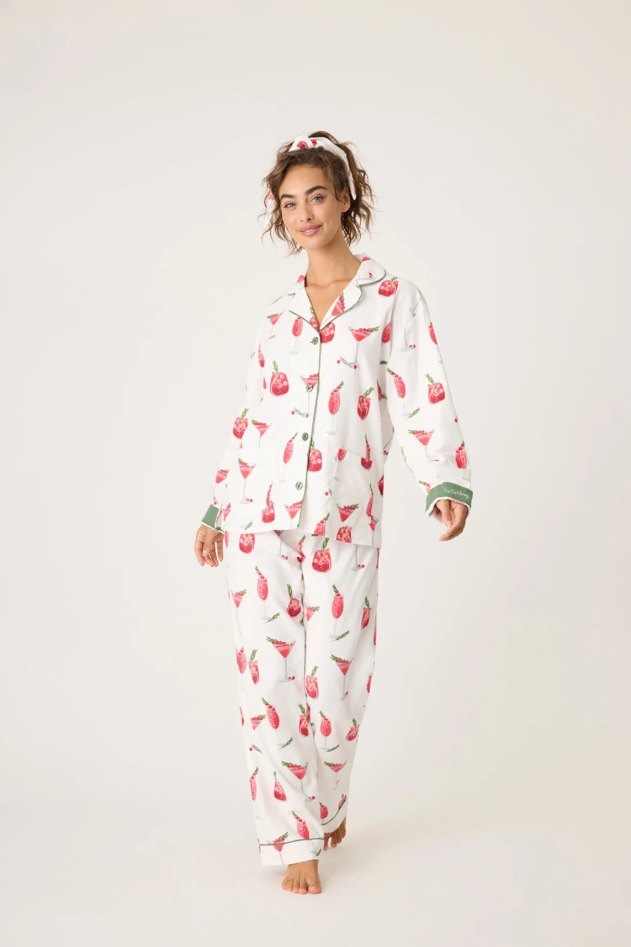 Women's Print Cotton Pajama Set Long Sleeve Autumn Winter Ladies Sleepwear 2 Pcs with Pant Single Breasted Pijama Suit Female