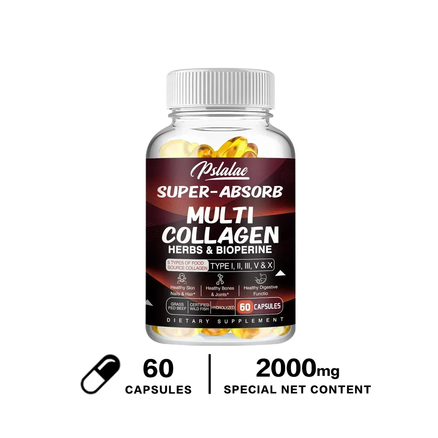 Multi Collagen Capsules - for Skin, Hair, Nails & Bone Health, Supports Joint, Digestive and Immune System Health 60 Capsules