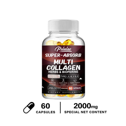 Multi Collagen Capsules - for Skin, Hair, Nails & Bone Health, Supports Joint, Digestive and Immune System Health 60 Capsules