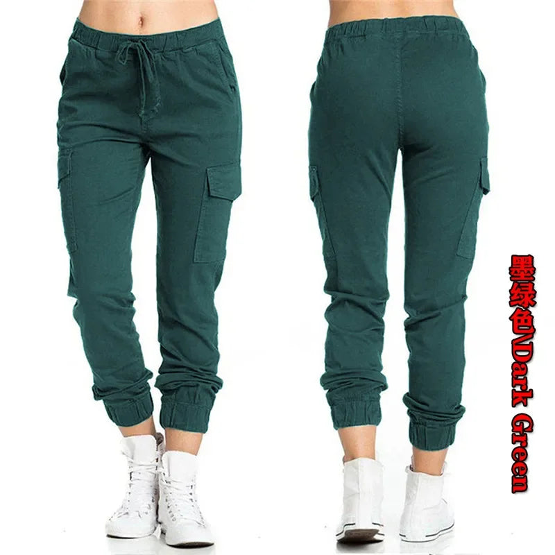 2022 New Solid Jogger Women's Cargo Pants Multi-Pocket Drawstring Elastic Waist Women Sports Pants Streetwear Casual Long Pant Badiee Stylez