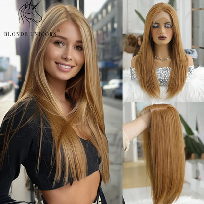 13x6 Lace Front Wig Blonde Wave Synthetic Wigs for Women Daily Party Cosplay Use Heat Resistant Fiber Hair SWLF8001-1BR20 1pc 150%|CHINA|26inches