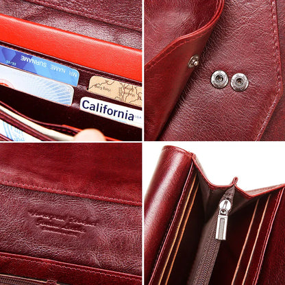 HUMERPAUL Women' s Wallet Top Layer Leather Long Cell Phone Bag with RFID Card Holder Large Capacity Luxury ﻿Ladies Handbags