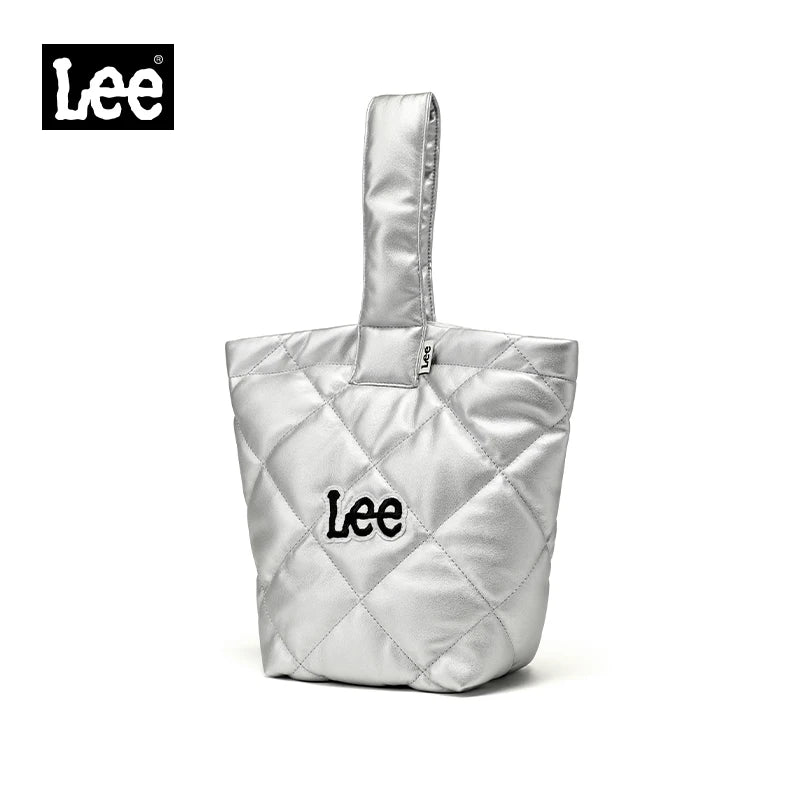 LEE Ladies Cute Design Puffer Bag Casual Soft Small Pink White Quilted Handbag Women Korean Style Down-filled Phone Bucket Bag Color D-Silver