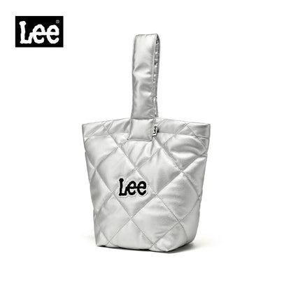 LEE Ladies Cute Design Puffer Bag Casual Soft Small Pink White Quilted Handbag Women Korean Style Down-filled Phone Bucket Bag Color D-Silver