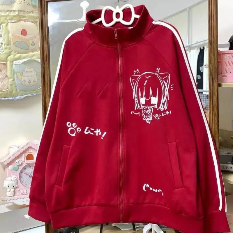 Punk Harajuku American Vintage Cute Print Hoodies Japanese Fashion Loose Y2k Aesthetic Sweatshirts Autumn All Match Clothes New Style 2 red