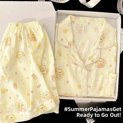 Summer ort Sve Cartoon Pencil Sketch Home Clothes Two-Piece Set for Women Cute Student Spwear Sweet Sle Bread dog set