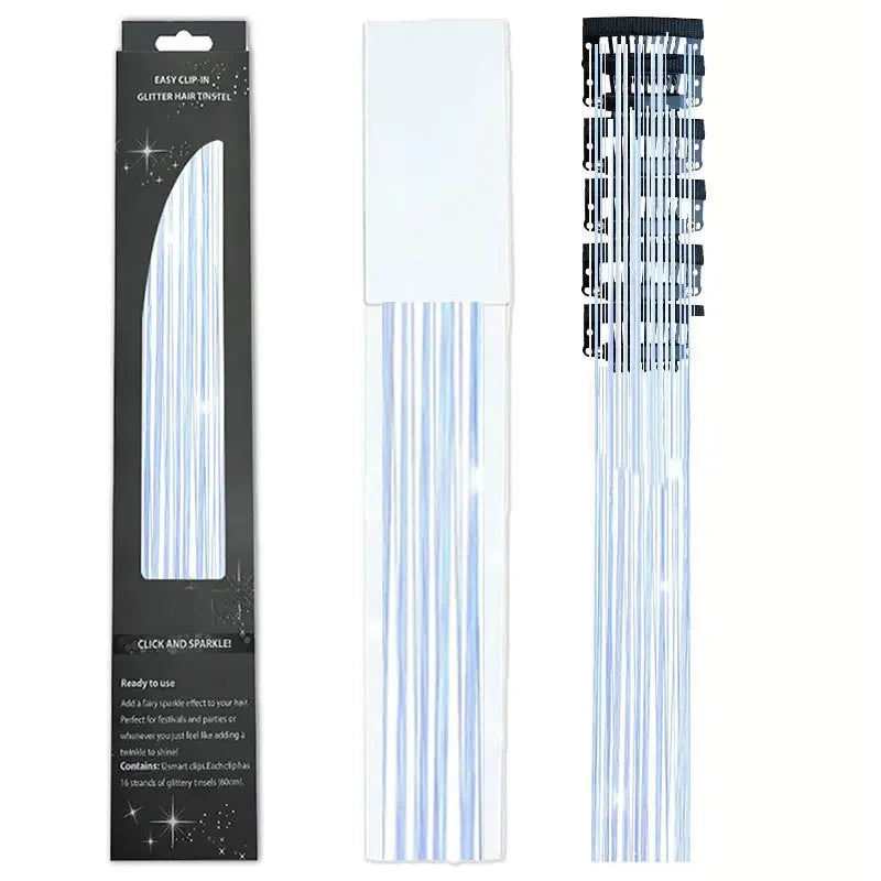 6-Piece Set BB Clip Tinsel Hair Metal Laser Gold Thread PET Laser Thread Highlighting Cross-Border Hair Accessories BB clip fluorescent blue tassel (6 black boxed)