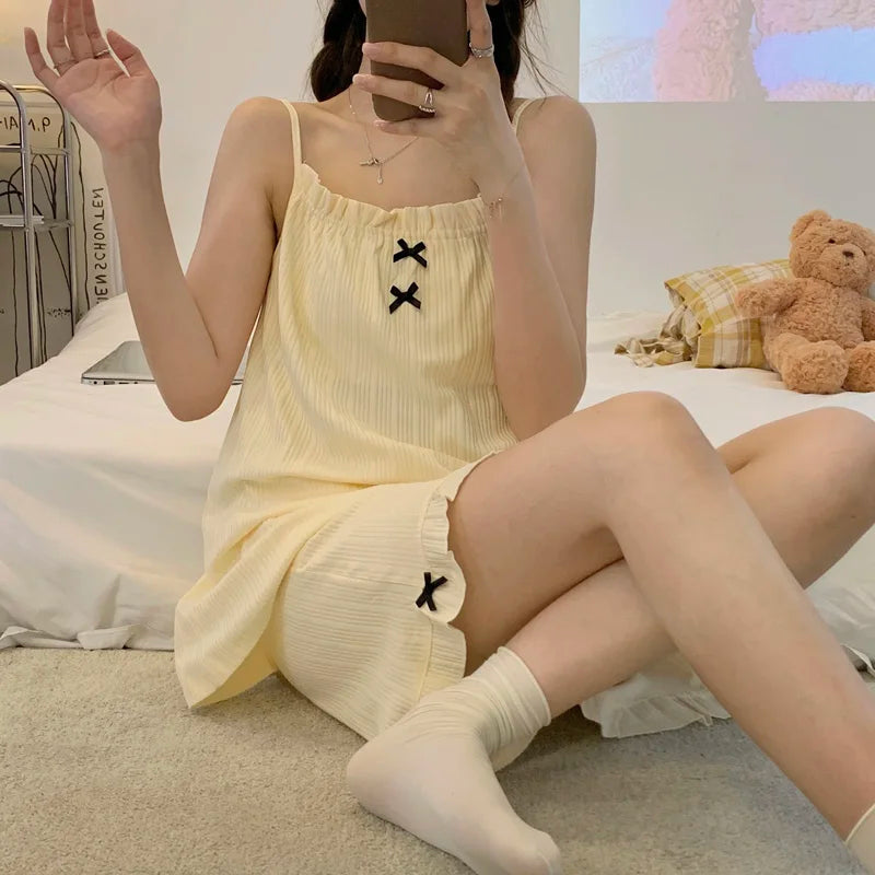 Summer Ins Sle Women's Cotton Spwear Sweet Strap ort Pants Home Clothes Sexy Cute Japanese Sle Pure Desire Home Clothes Bow-sling set