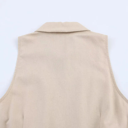 PB&ZA2025 Summer New Arrivals Women's Casual Fashion Simple Commuter Belt Sleeveless Lapel Mini Dress