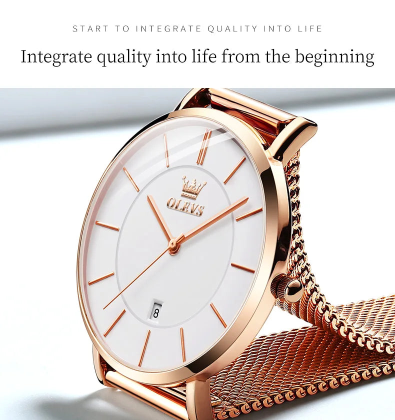 OLEVS Watch For Women Japan Quartz Movement 6.5mm Case Thickness Waterproof Ladies Hand Clock Calendar Fashion Dress Wrist Watch