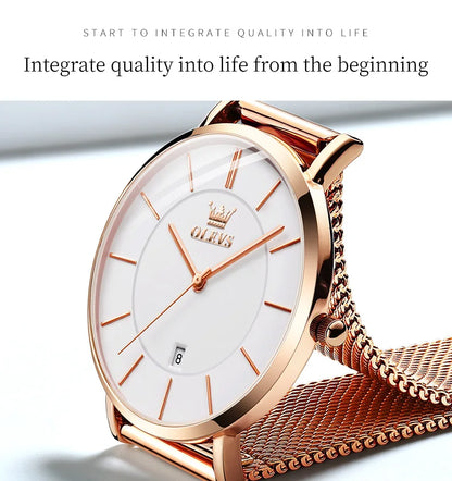OLEVS Watch For Women Japan Quartz Movement 6.5mm Case Thickness Waterproof Ladies Hand Clock Calendar Fashion Dress Wrist Watch