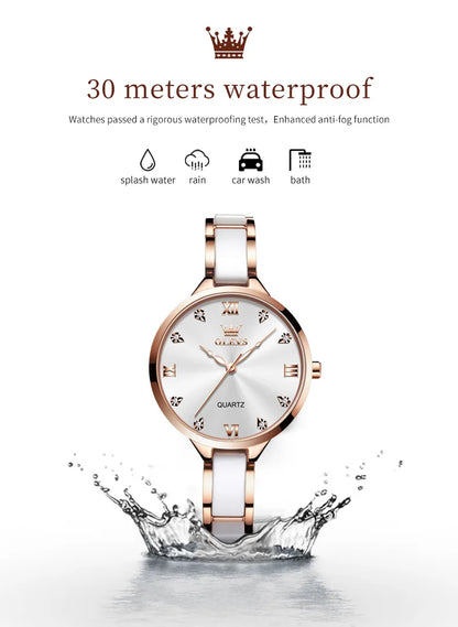 OLEVS Luxury Brand Women's Watches Elegant Fashion Ceramic strip Waterproof Japan Imports Quartz Watch Dress Lady Watch Simple