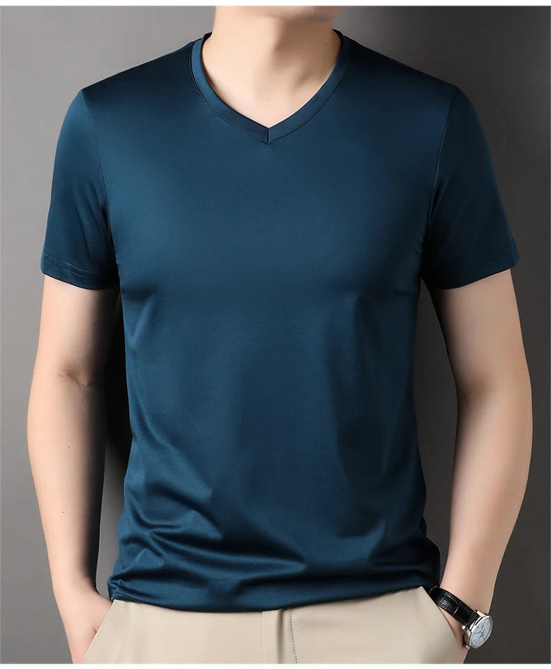 Top Grade 1.7% Mulberry Silk New Brand Tops Round Neck t Shirts For Men 2025 Summer Short Sleeve Casual Fashion Mens Clothing