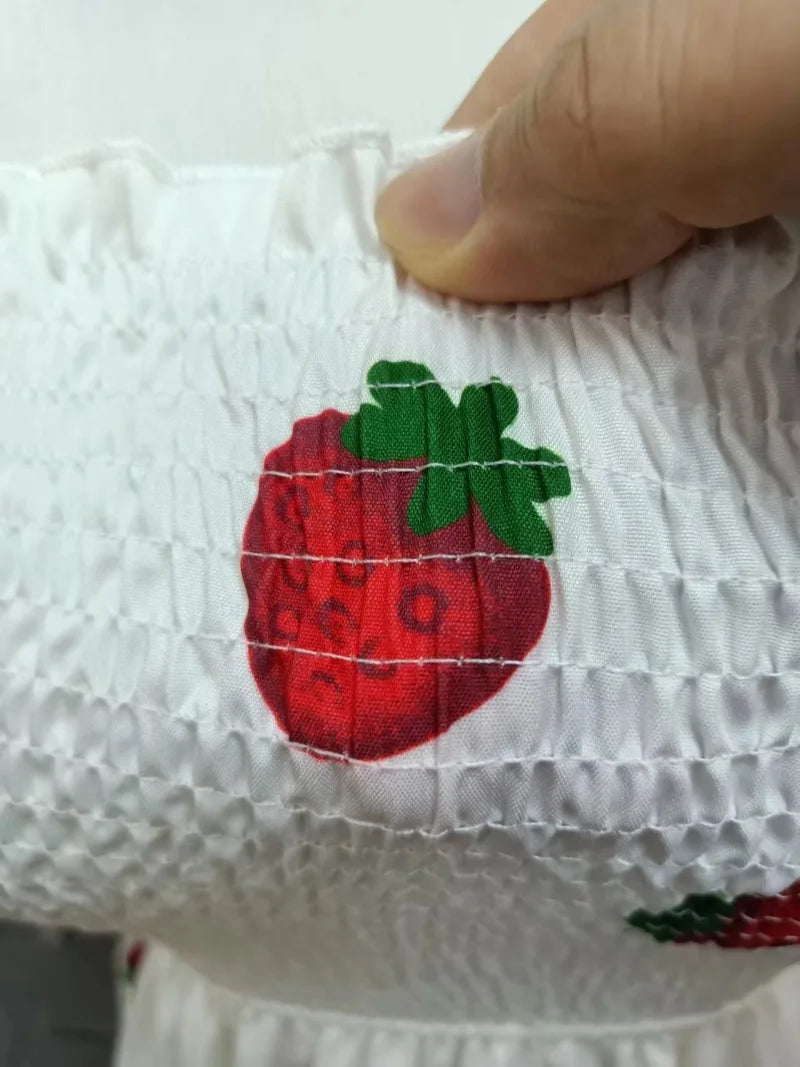 Vintage Kawaii Strawberry Dress Women Sexy Ruffle Puff Sleeve Off Shoulder Embroidery Summer Party Dresses 2023 Korean Elegant