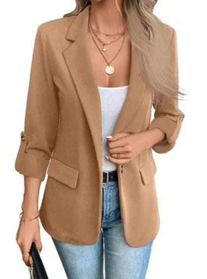 Women's S-2XL Size Commuter New Style Long Sleeve Coat Fashion Cardigan Small Suit Elegant Solid Color Casual Women's Suit Tops