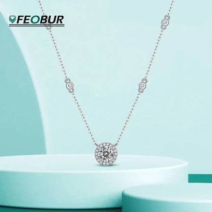 FEOBUR 1-3CT Moissanite Necklace for Women Certified 925 Sterling Silver Sparkling Lab Diamond Pendant Chain Party Jewelry GRA - Badiee Stylez
