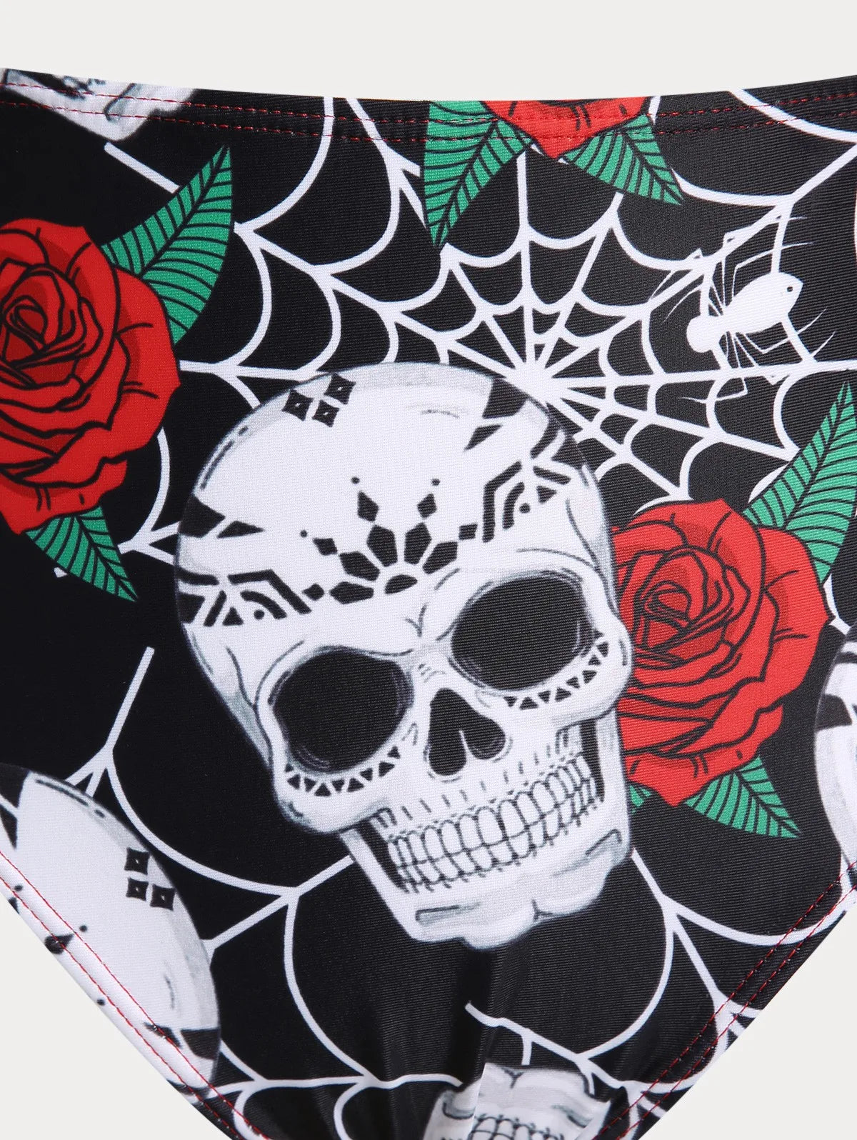 ROSEGAL Plus Size Women's Plus Size & Curve Skull Rose Print Crossover Three Piece Bikini Swimsuits