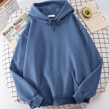 Autumn Casual Women's Solid Hoodie Comfortable Strecth Sweatshirts Loose Pocket Warm Clothes Fashion Street Female Pullovers Haze Blue
