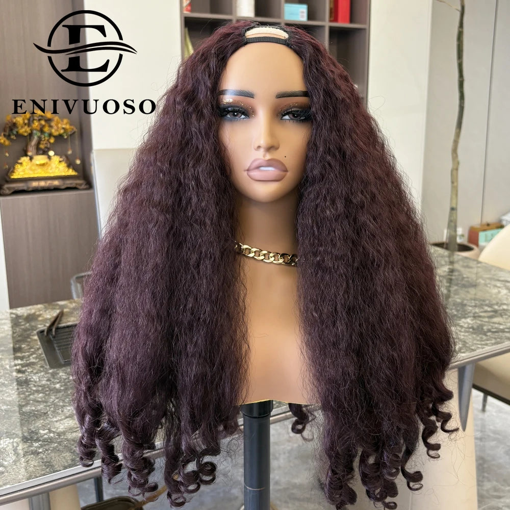Afro Kinky Straight V Part Wigs with Bouncy Curls Short Synthetic Glueless Wigs for Black Women No Leave Out Clip in Half Wigs Badiee Stylez