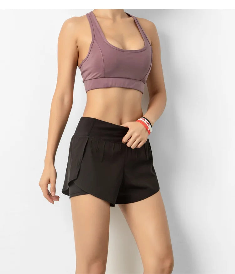 Sport Shorts Women Sportswear Double-deck Running Shorts Yoga Bottoms Summer Gym Fitness Training Jogging Short Pants