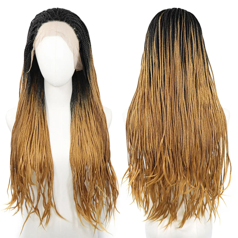 Ombre Blue Box Braided Wigs for Women 26inch Knotless Goddess Box Braid Lace Front Wig Colored Crochet Braid Synthetic Wig Ombre Yellow 26inches 13x3 Lace Front