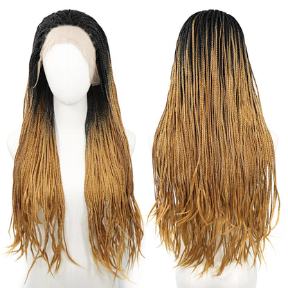 Ombre Blue Box Braided Wigs for Women 26inch Knotless Goddess Box Braid Lace Front Wig Colored Crochet Braid Synthetic Wig Ombre Yellow 26inches 13x3 Lace Front