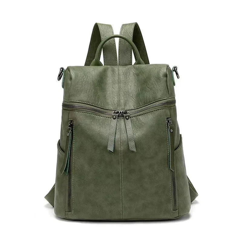 Luxury Genuine Leather Women's Backpack High Quality Fashion Cowhide Backpacks Women Casual Large Capacity Brand Shoulder Bags Green 29x13x30cm