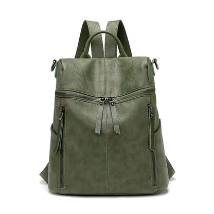 Luxury Genuine Leather Women's Backpack High Quality Fashion Cowhide Backpacks Women Casual Large Capacity Brand Shoulder Bags Green 29x13x30cm
