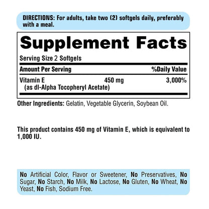 Vitamin E Capsules 450mg - Skin Firming, Wrinkle Reduction, Anti-aging, Antioxidant