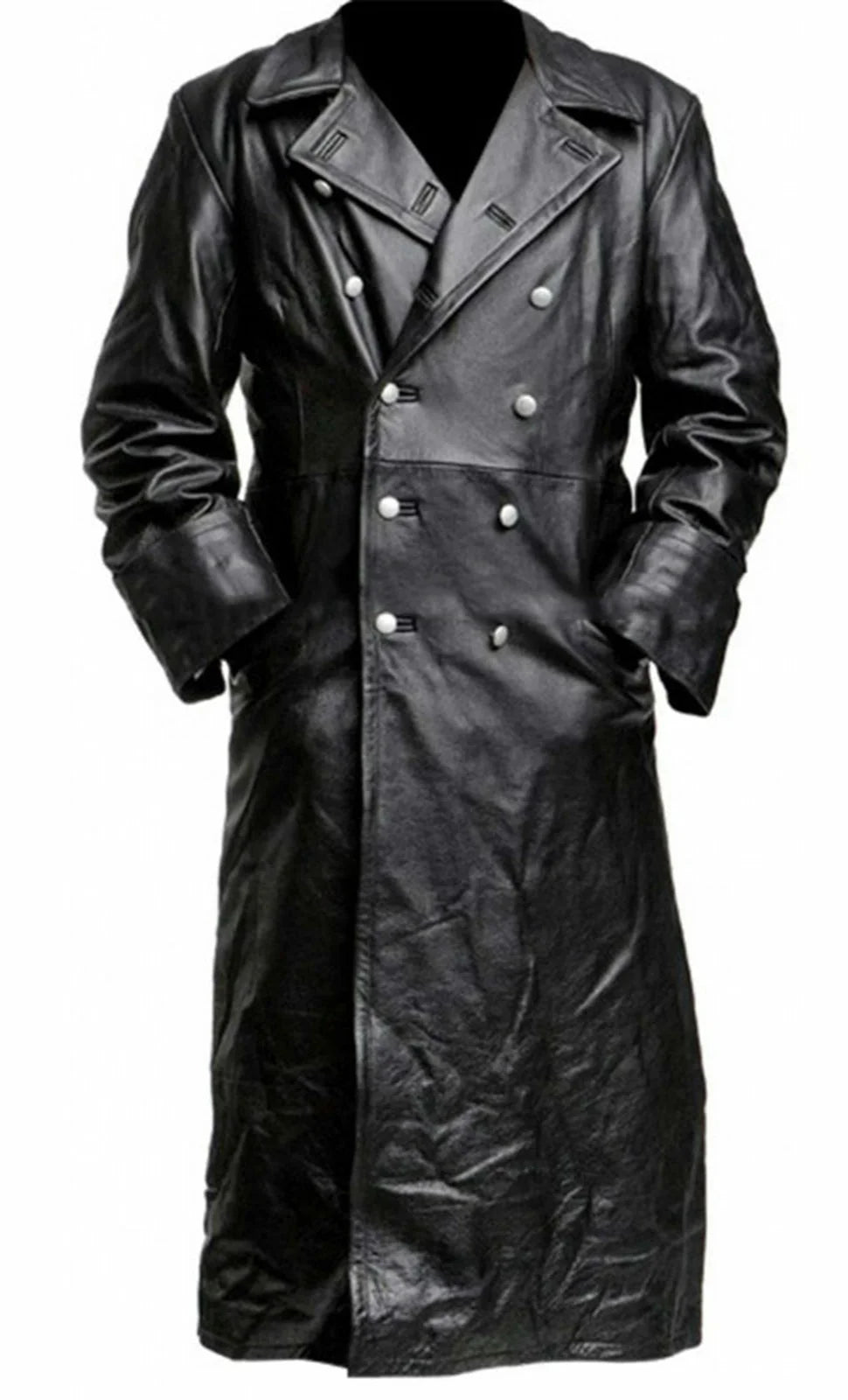 MEN'S GERMAN CLASSIC WW2 MILITARY UNIFORM OFFICER BLACK LEATHER TRENCH COAT - Badiee Stylez
