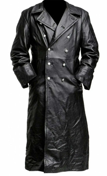 MEN'S GERMAN CLASSIC WW2 MILITARY UNIFORM OFFICER BLACK LEATHER TRENCH COAT - Badiee Stylez