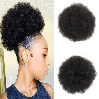 Synthetic Large Afro Puff Drawstring Ponytail Kinky Curly Bun HairPiece African American Clip in Updo Extensions for Black Women 8inch-2 Medium