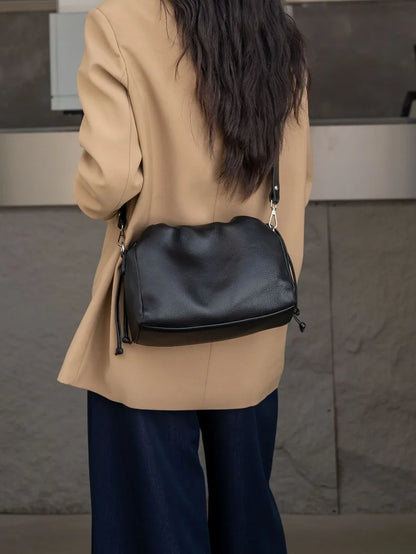 Ladies' New Premium Full-Grain Wrinkled Leather Crossbody Bag - Women's Chic Shoulder Commuter Bag with Organizer Pockets