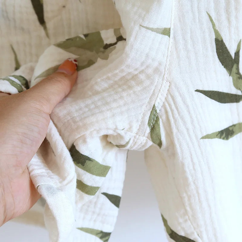 2025 Summer New Women's Two Piece Set of 100% Pure Cotton Crepe Cloth with Chest Cushion Sleepwear Sweet and Cute Home Fury