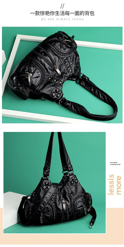 Black Y2k Women Shoulder Bag Vintage Punk Goth Fashion Designer Pu Leather Tote Bag Large Capacity Rivet Motorcycle Handbag