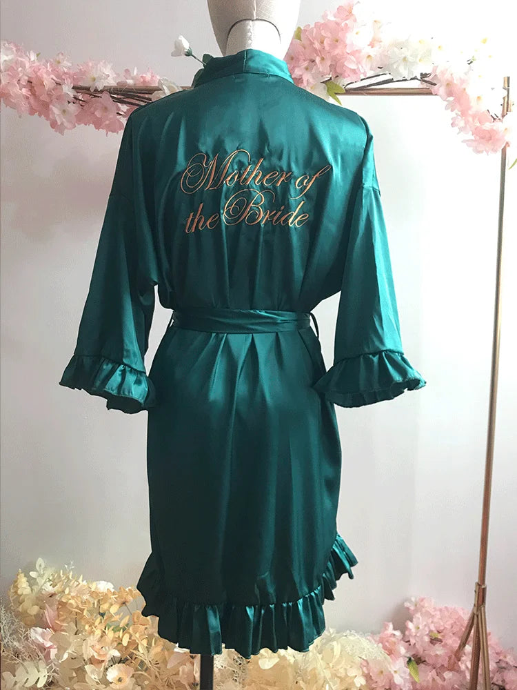 Personalized Embroidered Robe Ruffle Bridesmaids Silk Robes Bride Wedding Day Embroider Kimono Customizable Elements Kimono Robe mother of the bride