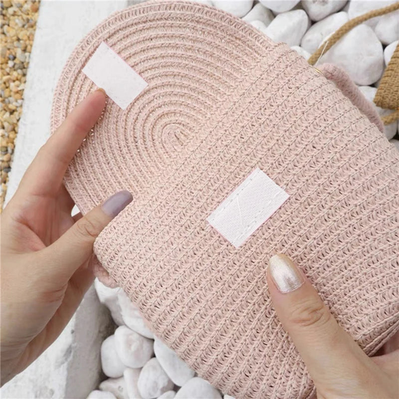 Flip children's Bag Cute Grass Woven Handbag Little Girl Crossbody Fashion Cute Zero Wallet Summer Beach Shoulder Bags