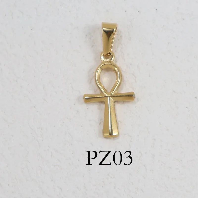 RHYSONG Geometric Stainless Steel 18K Gold Plated Snake Cross Palm Conch Mushroom Pistol Pendant For Women Diy Findings Jewelry