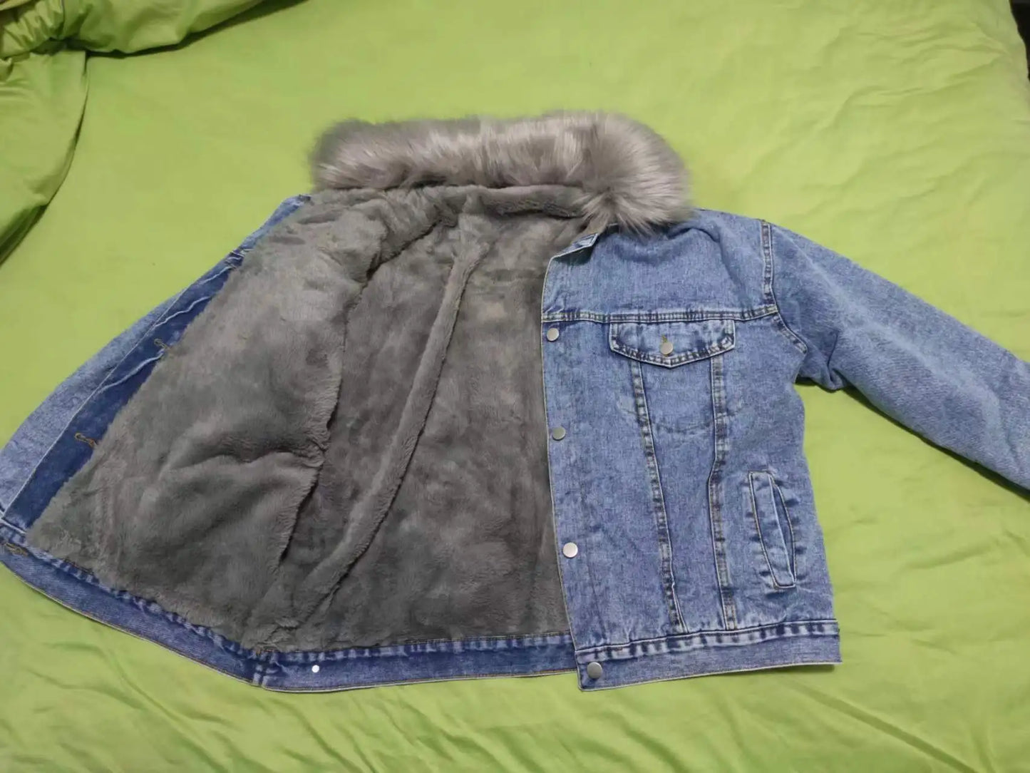 Winter Women Warm Basic Coat Big Fur Collar Denim Jacket Female Cold Motorcycle Jackets Outerwear Fleece Thick Casual Overcoat