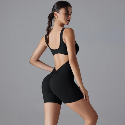 New V Back Scrunch Sports Jumpsuit Women Gym Rompers Sleeveless Sportswear Bodysuits Women Casual One-Piece Suit Yoga Clothing