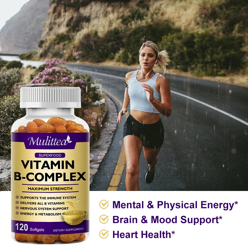 Mulittea 3X Complex Vitamin B Supplements (B12 B2 B6)for Relieve Stress Improve Immunity System Energy Support