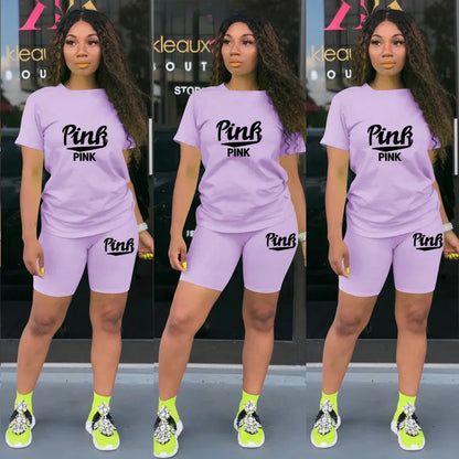 Hot Sale Of The Season round Neck Short Sleeve Printed Home Leisure Base Layer Set Multicolor Summer Bottoming Outfit Women's Sk Badiee Stylez