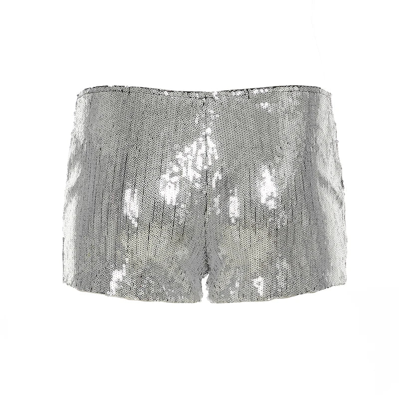 CIBBAR Party Style Skinny Sequin Shorts Solid Low Rise Slim-fitting Short Pants for Women y2k Aesthetic Streetwear Shorts Summer