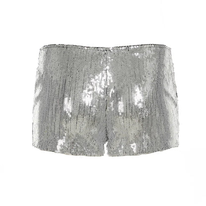 CIBBAR Party Style Skinny Sequin Shorts Solid Low Rise Slim-fitting Short Pants for Women y2k Aesthetic Streetwear Shorts Summer