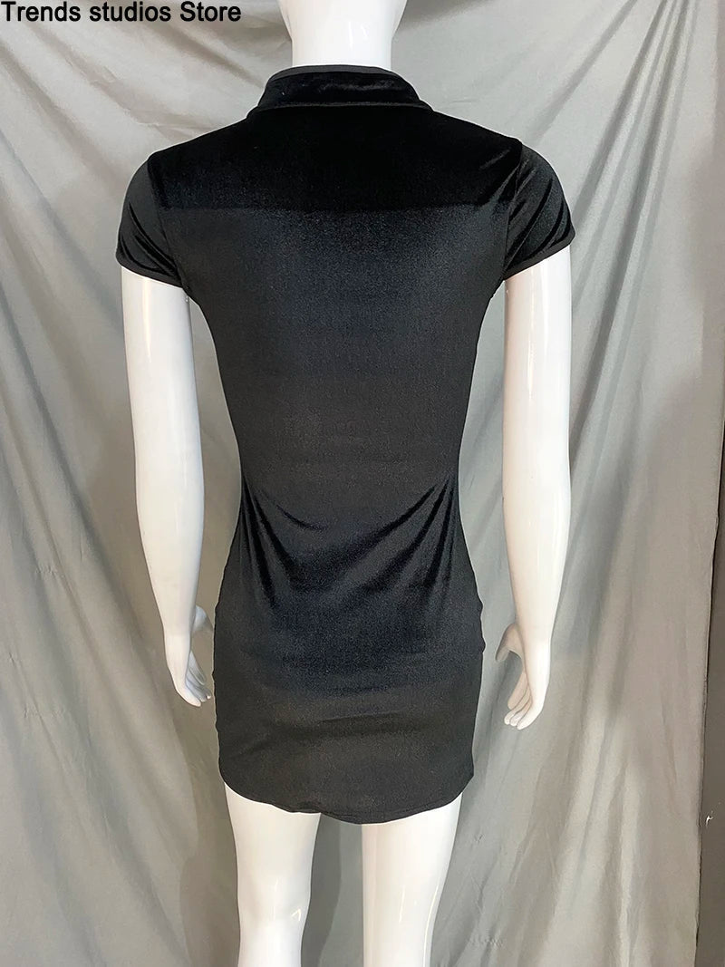 Women Dress Y2K Cheongsam Velvet Elegant Black Sexy Short Sleeve Button Casual Shopping Photo Chinese Dress Tight Fashion Summer Badiee Stylez
