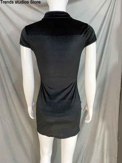 Women Dress Y2K Cheongsam Velvet Elegant Black Sexy Short Sleeve Button Casual Shopping Photo Chinese Dress Tight Fashion Summer Badiee Stylez