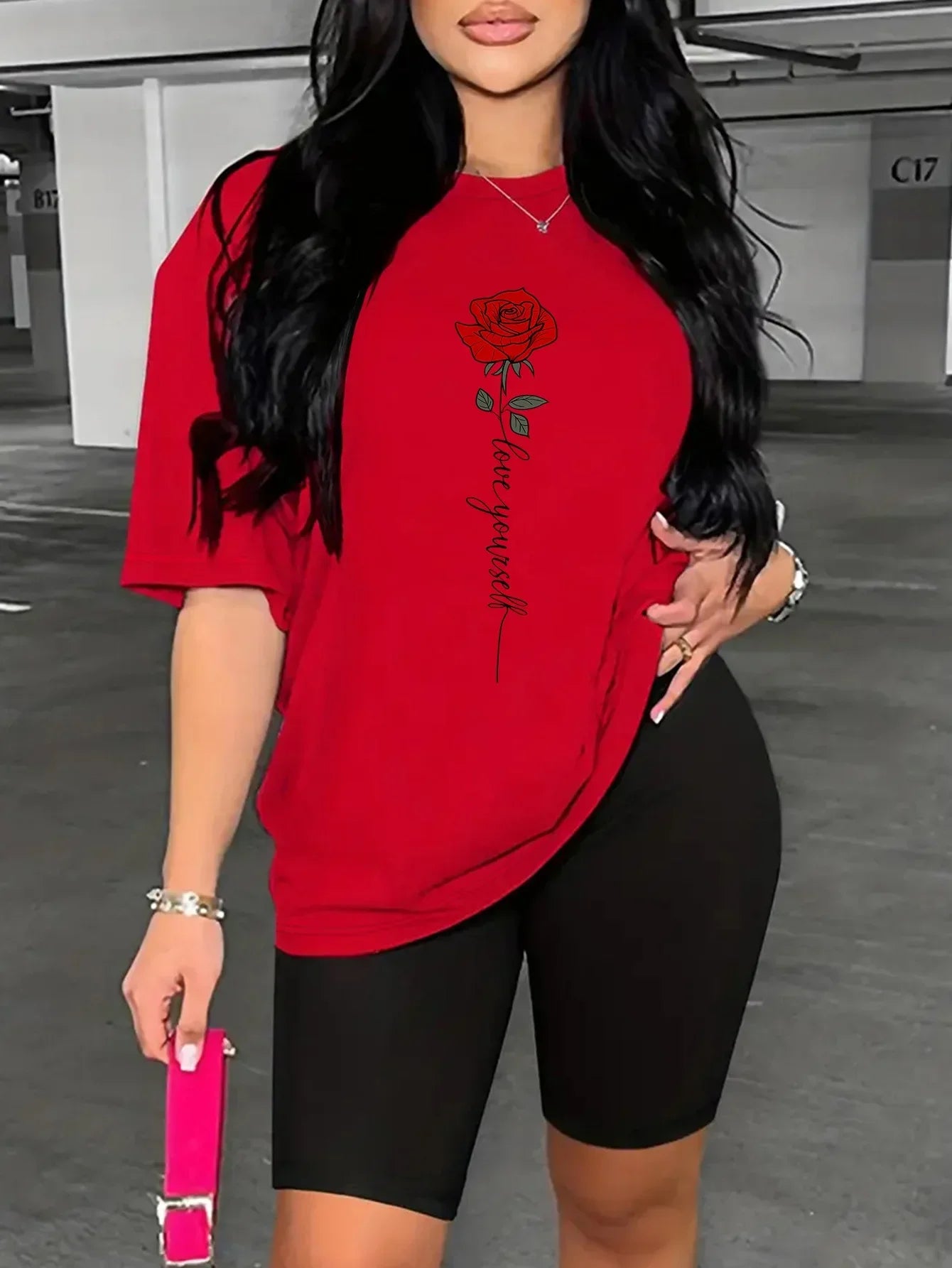 Rose Print Women's Short Sleeve T-Shirt one tops Tees Comfortable Casual Summer Fashion Clothing ﻿